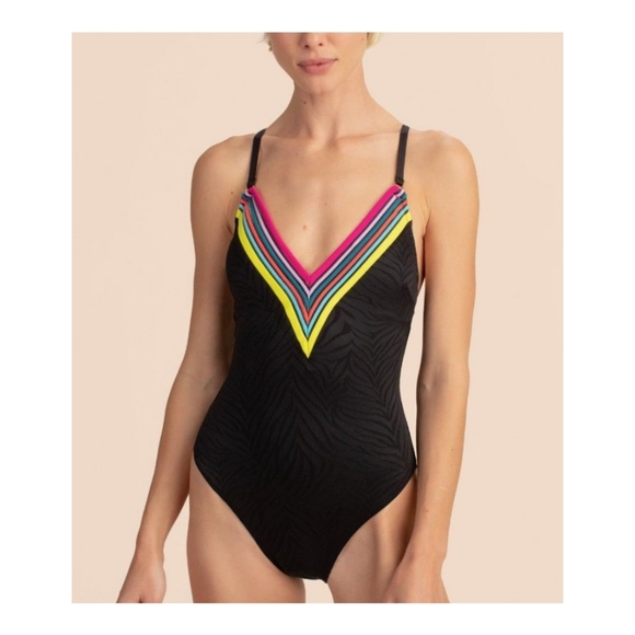 NWOT Trina Turk Textured Rainbow 🌈 Plunge One Piece Size 2 - Picture 3 of 5